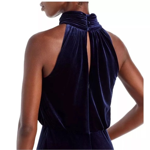 NWT ELIZA J Velvet Mock Neck keyhole back Maxi Gown Evening Dress Ruched Navy - Picture 6 of 16